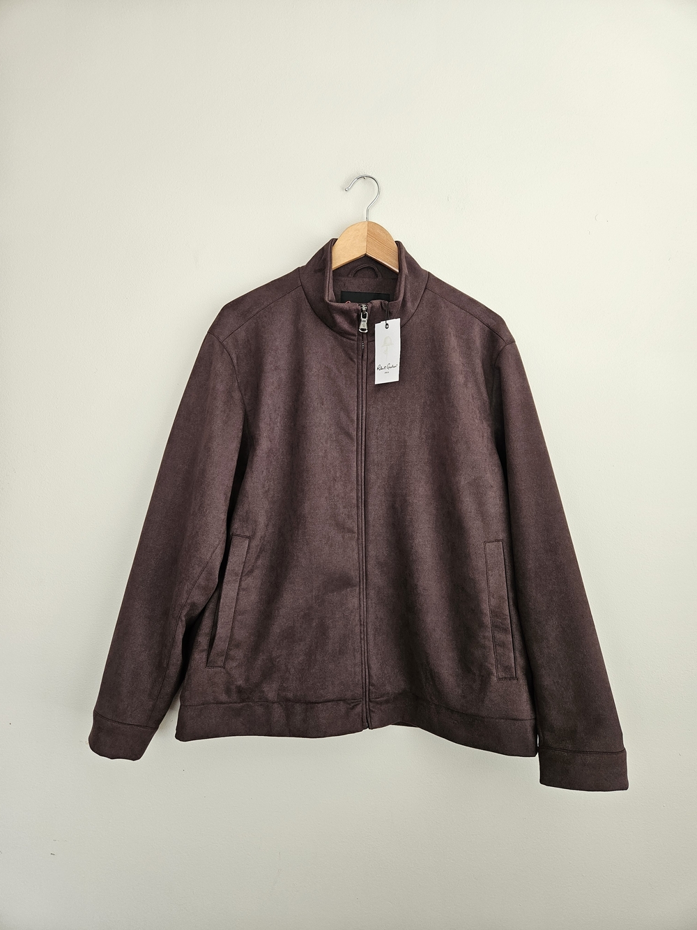 New Robert Graham Jacket Men's Faux Suede Zipper‎ Stand-Up Collar - Flaw